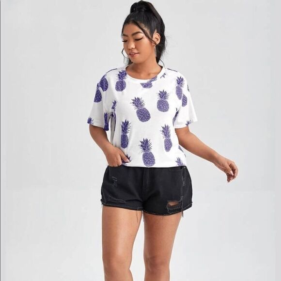 Shein plus white shirt with purple pineapples - Picture 4 of 7